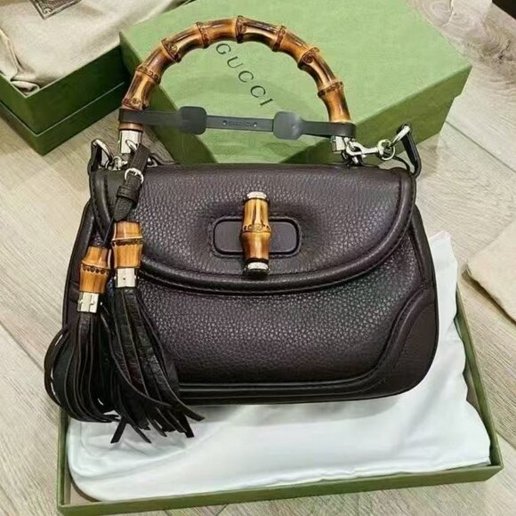 NIB Authentic Gucci Brown New Bamboo Leather Satchel - Picture 1 of 3